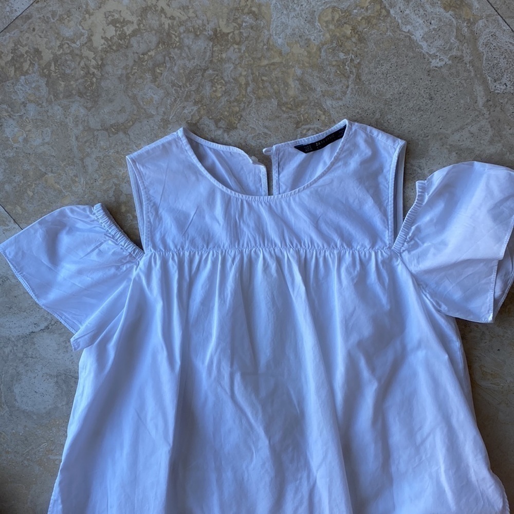 Zara Basic Collection White Off the Shoulder Romper Dress w/ pockets - S - Picture 3 of 8